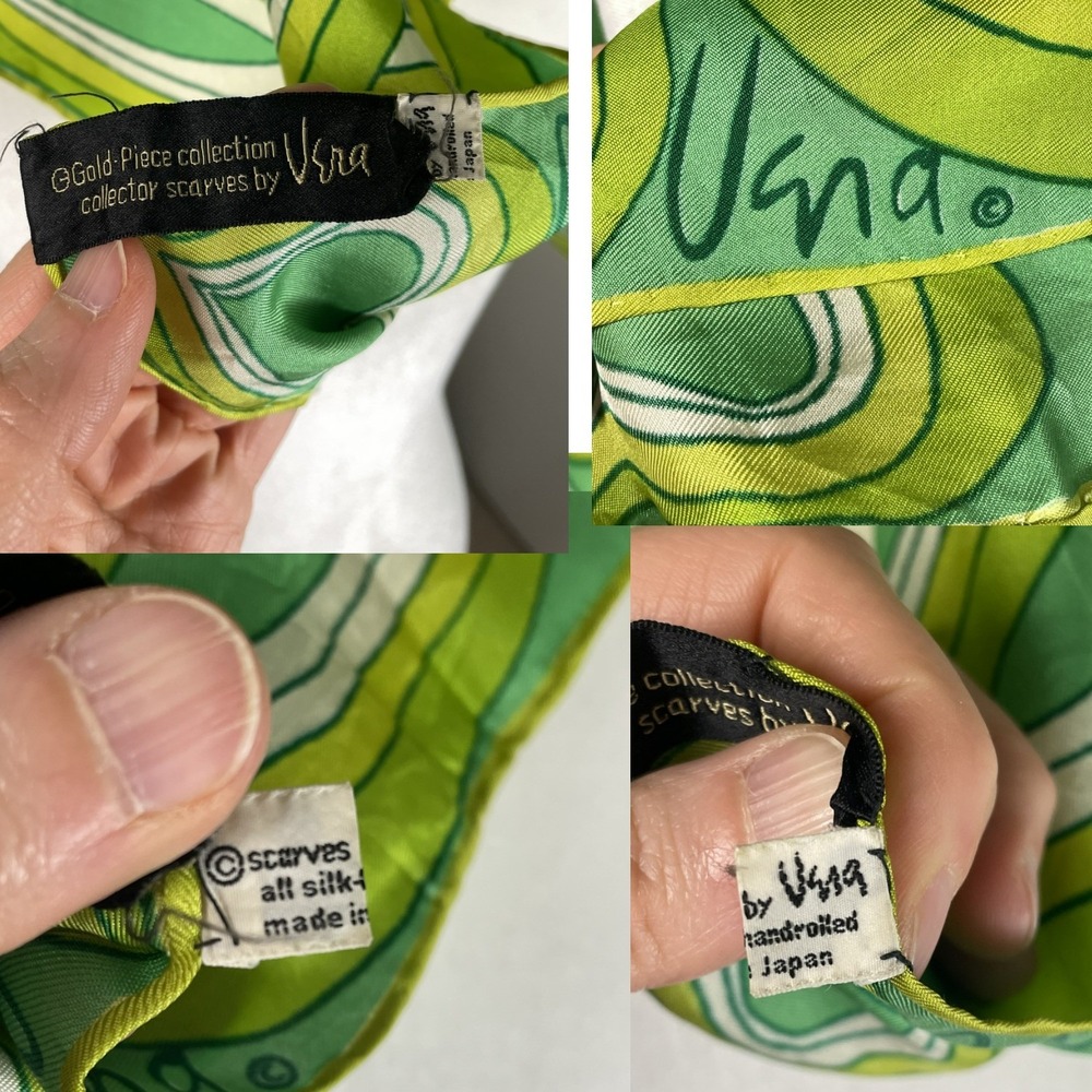Vera Neumann Vintage Silk Scarf Green Psychedelic Swirl Gold-Piece Collection - Picture 12 of 12